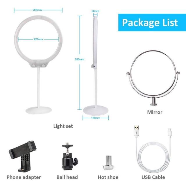 ZOMEI 10 Inch Dimmable LED Ring Light for Selfie Makeup with Mirror, Phone Holder (White)