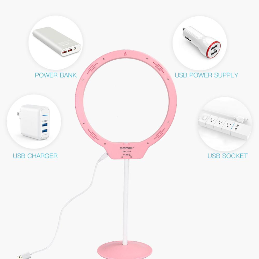 ZOMEI 10 Inch Dimmable LED Ring Light for Selfie Makeup with Mirror, Phone Holder (Pink)