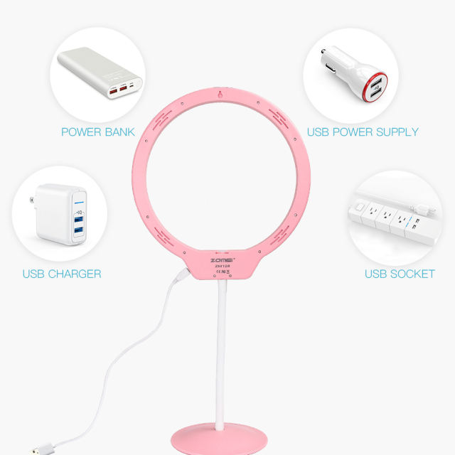 ZOMEI 10 Inch Dimmable LED Ring Light for Selfie Makeup with Mirror, Phone Holder (Pink)