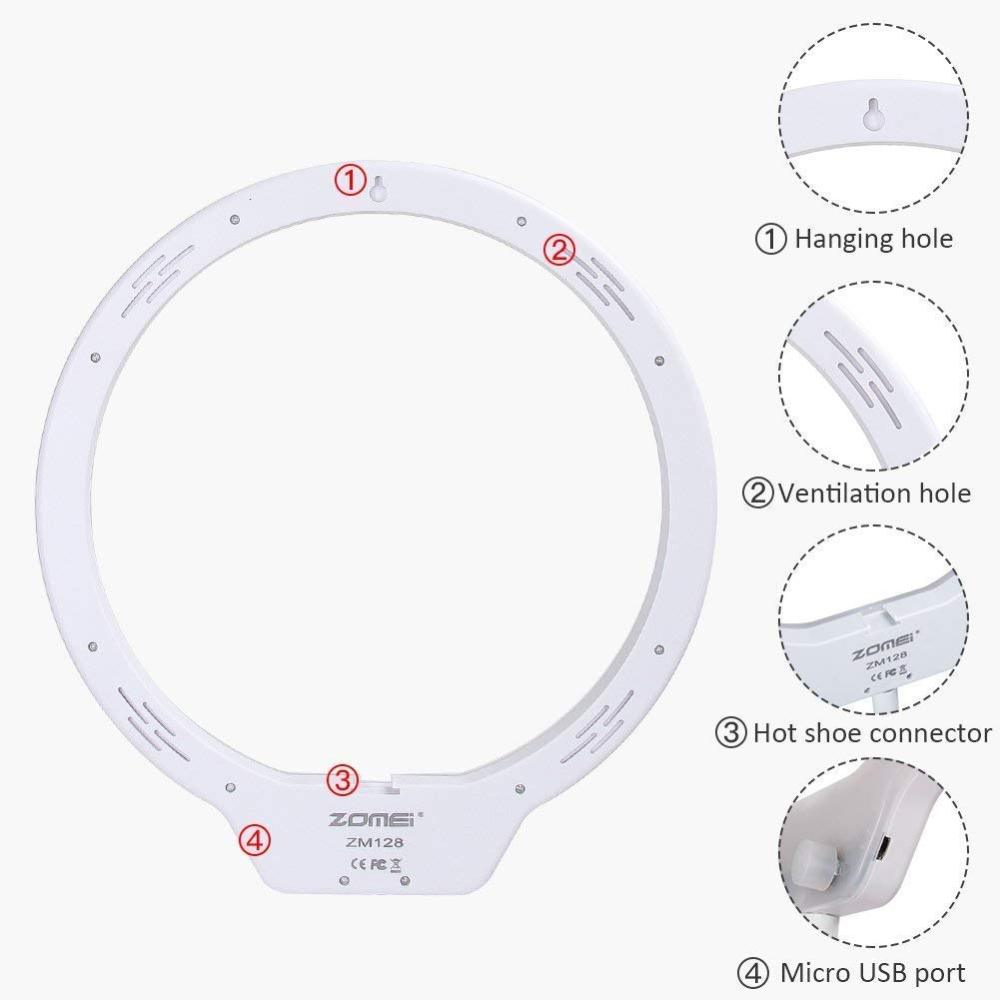 ZOMEI 10 Inch Dimmable LED Ring Light for Selfie Makeup with Mirror, Phone Holder (White)
