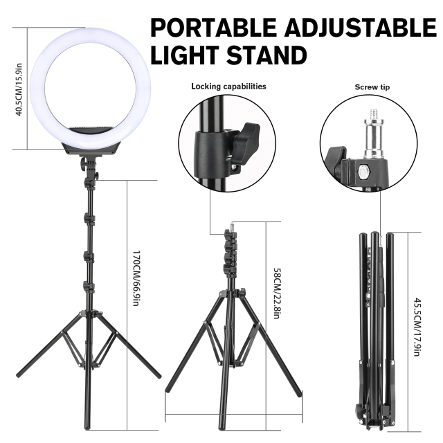 ZOMEI 16 Inch LED Selfie Ring Light Camera Lamp 3200-5600K with Tripod Stand Cellphone Holder Kit for Video Live Stream Makeup for iPhone X/Xs/XR/8/8