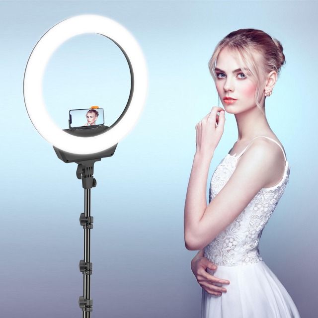 ZOMEI 16 Inch LED Selfie Ring Light Camera Lamp 3200-5600K with Tripod Stand Cellphone Holder Kit for Video Live Stream Makeup for iPhone X/Xs/XR/8/8