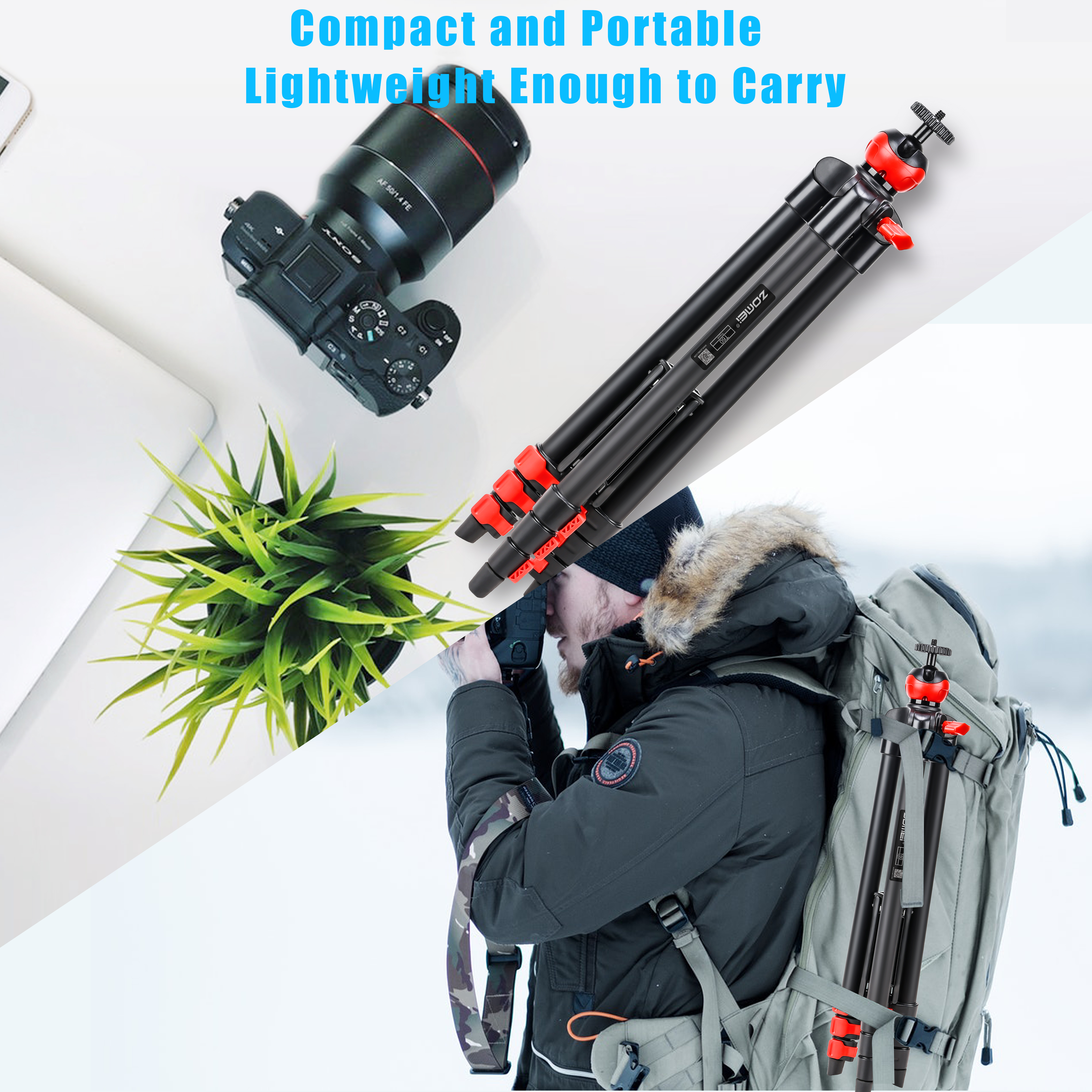 ZOMEi Phone Tripod, Cell Phone Tripod Camera Tripod with Remote Cellphone Holder Mount 360 Panorama Ball Head for Camera GoPro/Mobile Cell