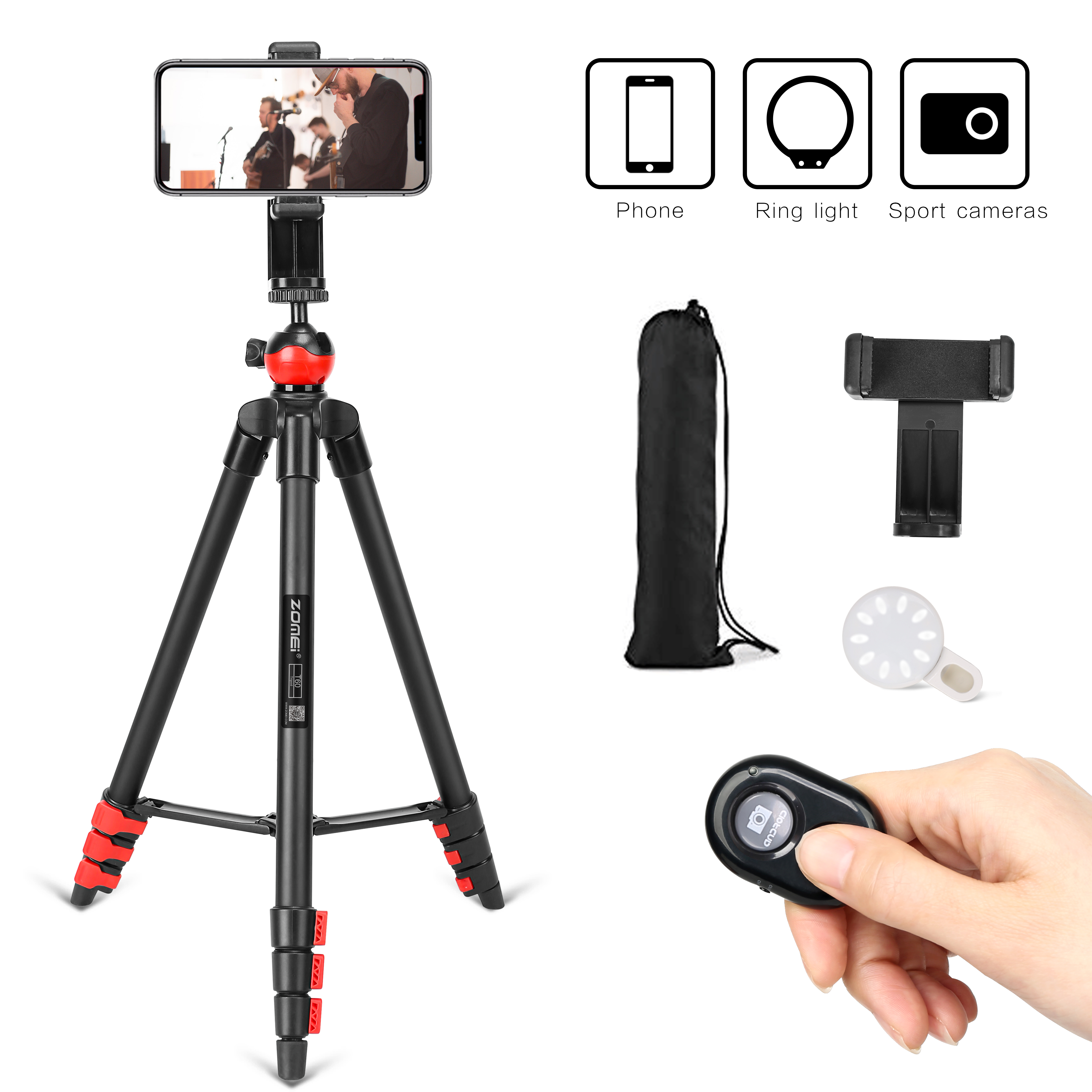 ZOMEi Phone Tripod, Cell Phone Tripod Camera Tripod with Remote Cellphone Holder Mount 360 Panorama Ball Head for Camera GoPro/Mobile Cell