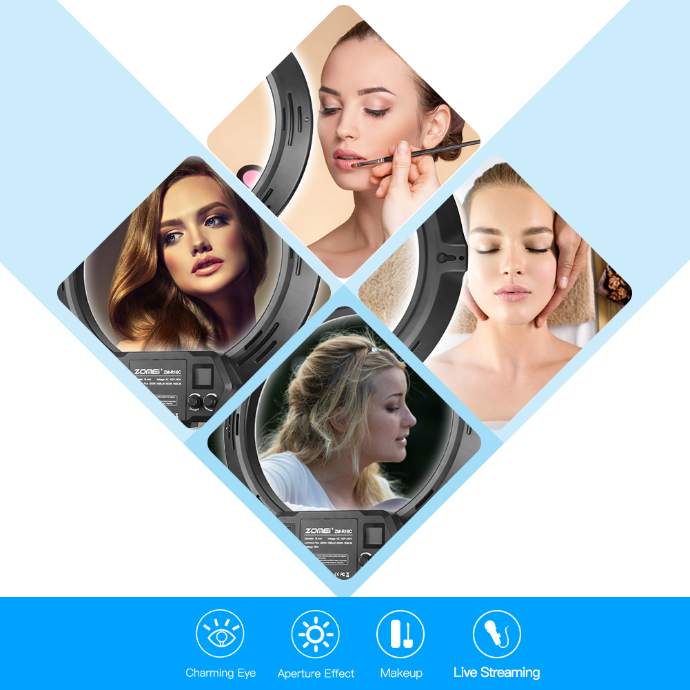 LED Ring Light-Zomei 16" Upgraded Smart LCD Standing Ring Light,38W,3000-6500K Dimmable Ringlight Set with Phone Clip,Mini Ball head and Carry bag