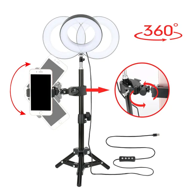 Zomei 6" Selfie Ring Light with Tripod Stand & Cell Phone Holder for Live Stream/Makeup, Mini Led Camera Ringlight for YouTube Video/Photography Compa