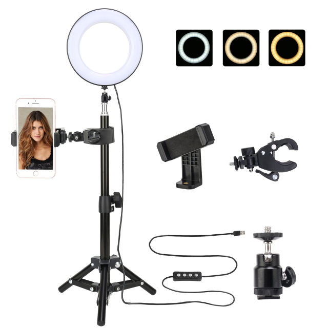 Zomei 6&quot; Selfie Ring Light with Tripod Stand &amp; Cell Phone Holder for Live Stream/Makeup, Mini Led Camera Ringlight for YouTube Video/Photography Compa