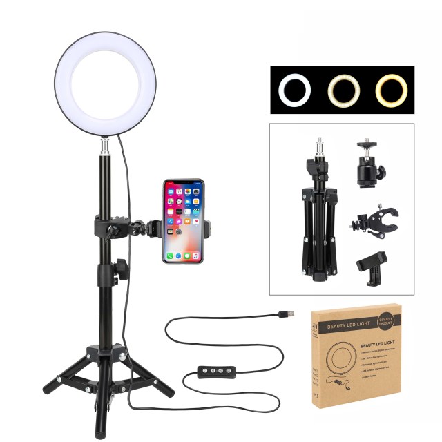 Zomei 6&quot; Selfie Ring Light with Tripod Stand &amp; Cell Phone Holder for Live Stream/Makeup, Mini Led Camera Ringlight for YouTube Video/Photography Compa