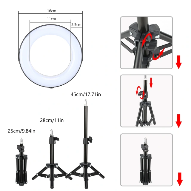 Zomei 6" Selfie Ring Light with Tripod Stand & Cell Phone Holder for Live Stream/Makeup, Mini Led Camera Ringlight for YouTube Video/Photography Compa