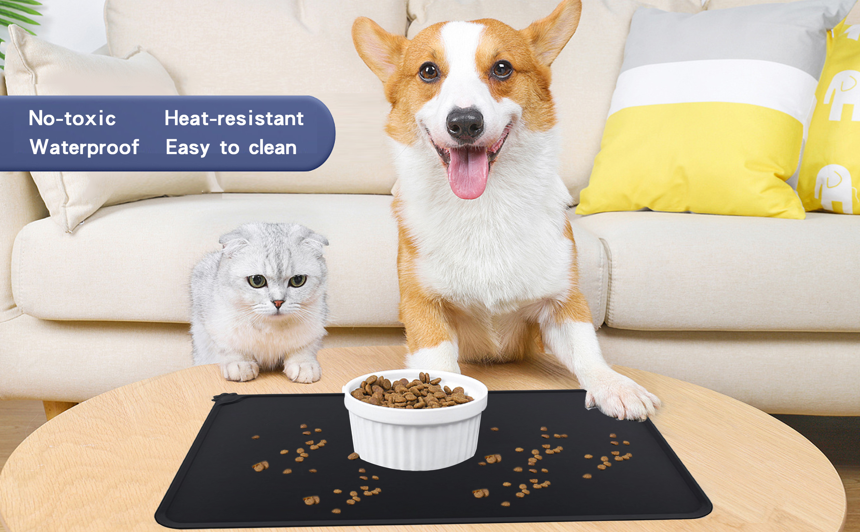 Silicone Dog Cat Bowl Mat Non-Stick Food Pad Water Cushion Waterproof Feeding Placemat Suitable for Small, Medium Pet