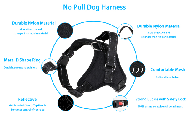 Dog Harness No Pull Adjustable Reflective Easy Control for Medium Large Dog Harness with Heavy Duty Dog Leash