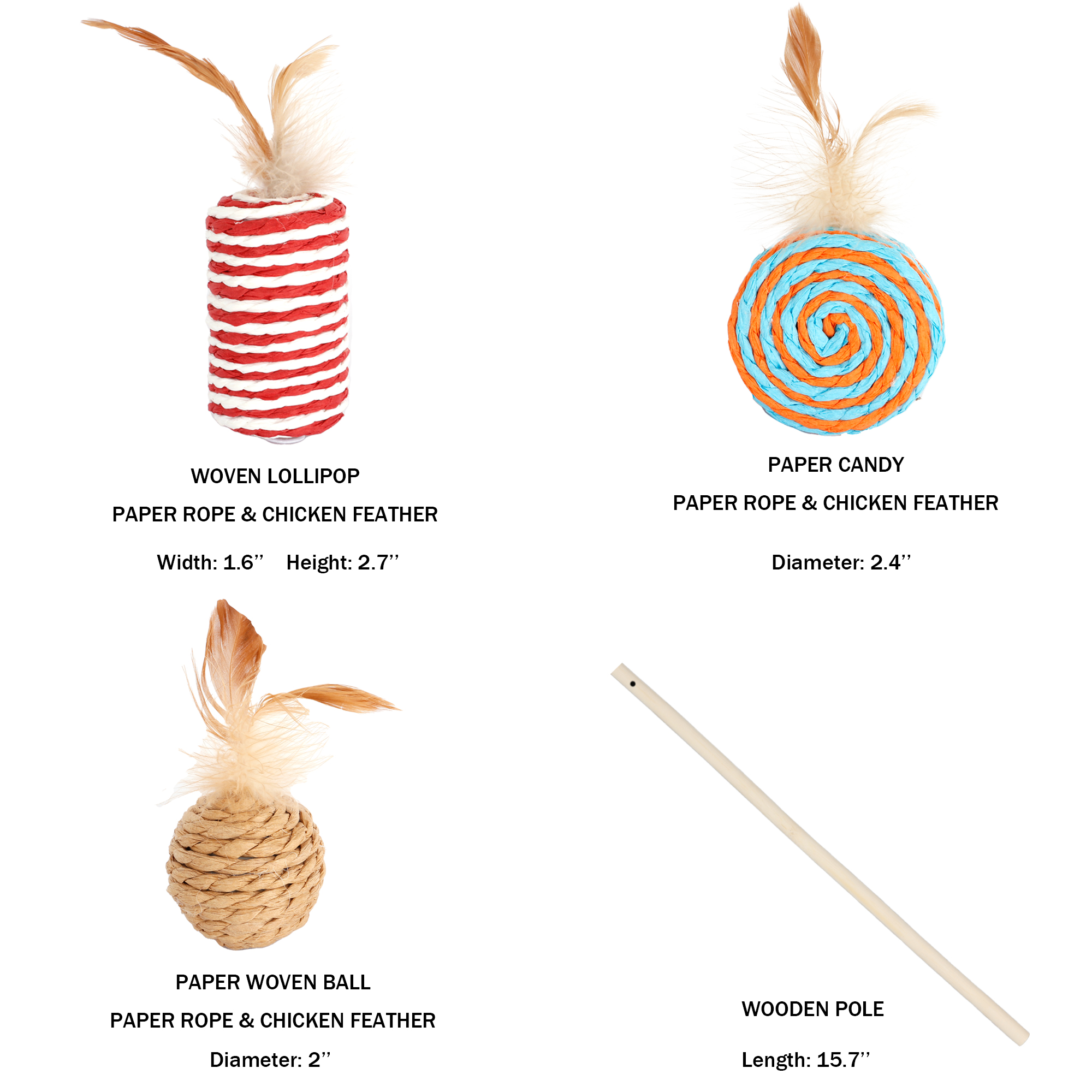 7 Pcs Cat Feather Toys Kitten Toys Assortments Wand Interactive Feather Toy with Fluffy Mouse, Crinkle Balls for Cat Indoor