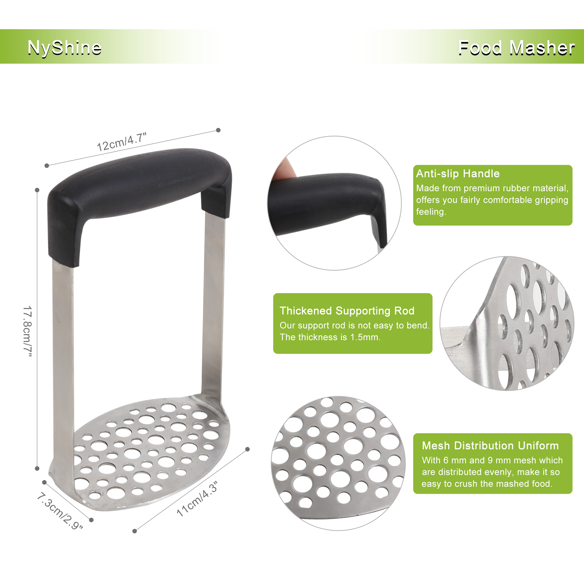 Potato Masher，Ergonomic Potato Masher，Heavy Duty Not Easy to Bend Potato Ricer, Potato Masher Hand, Stainless Steel Masher Kitchen Tool, Ricer for Mas