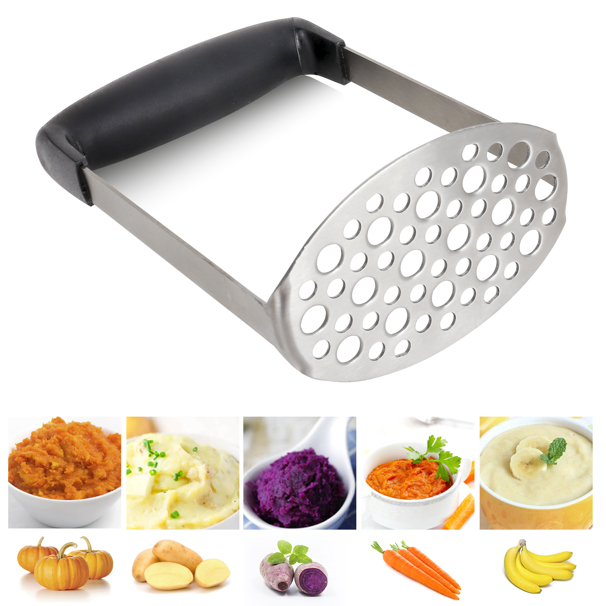 Stainless Steel Potato Masher - Ergonomic Design Sturdy Construction Long&comfortable Grip - Manual Masher by Meaartem