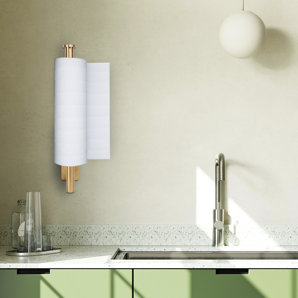 Paper Towel Holder ,Vintage Golden Paper Towel Rack Under Cabinet , Stainless Steel Wall Mount Towel Paper Holder,Sticker/Glue/ Drilling 3 Way to Conn