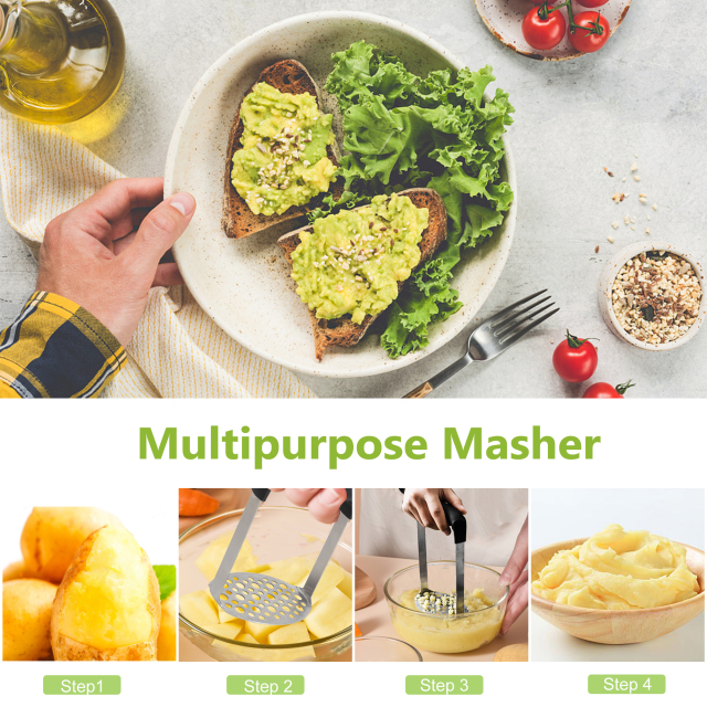 Potato Masher，Ergonomic Potato Masher，Heavy Duty Not Easy to Bend Potato Ricer, Potato Masher Hand, Stainless Steel Masher Kitchen Tool, Ricer for Mas