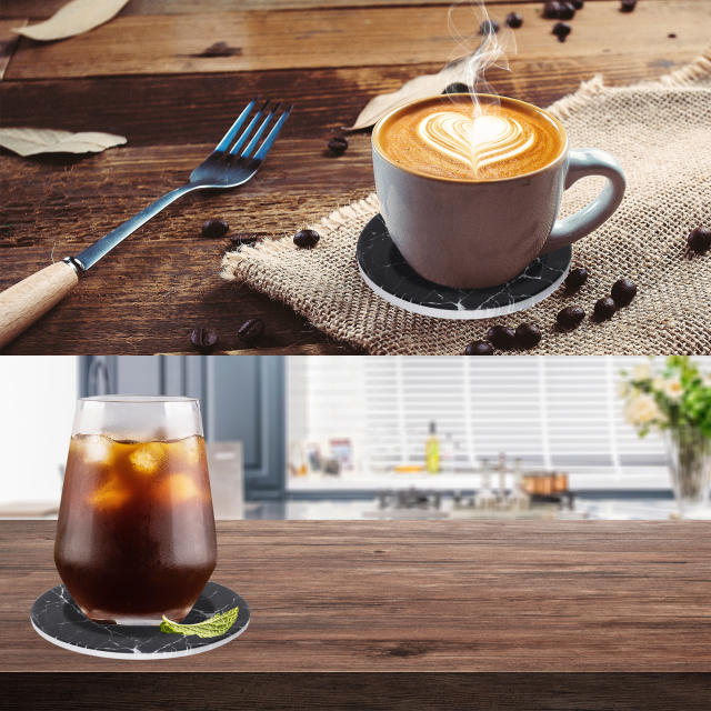 Drink Coasters with Holder, Absorbent Coaster Sets of 4, Marble Style Ceramic Drink Coaster for Tabletop Protection,Suitable for Kinds of Cups, Wooden