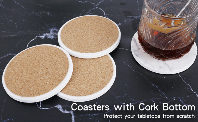 Drink Coasters with Holder, Absorbent Coaster Sets of 4, Marble Style Ceramic Drink Coaster for Tabletop Protection,Suitable for Kinds of Cups, Wooden