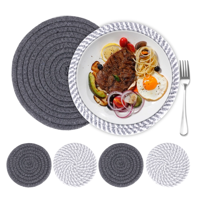 Absorbent Drink Coasters,Handmade Braided Drink Coasters 6 Pack for Tabletop Protection,Fabric Coasters Super Absorbent Heat-Resistant Great Housewarm