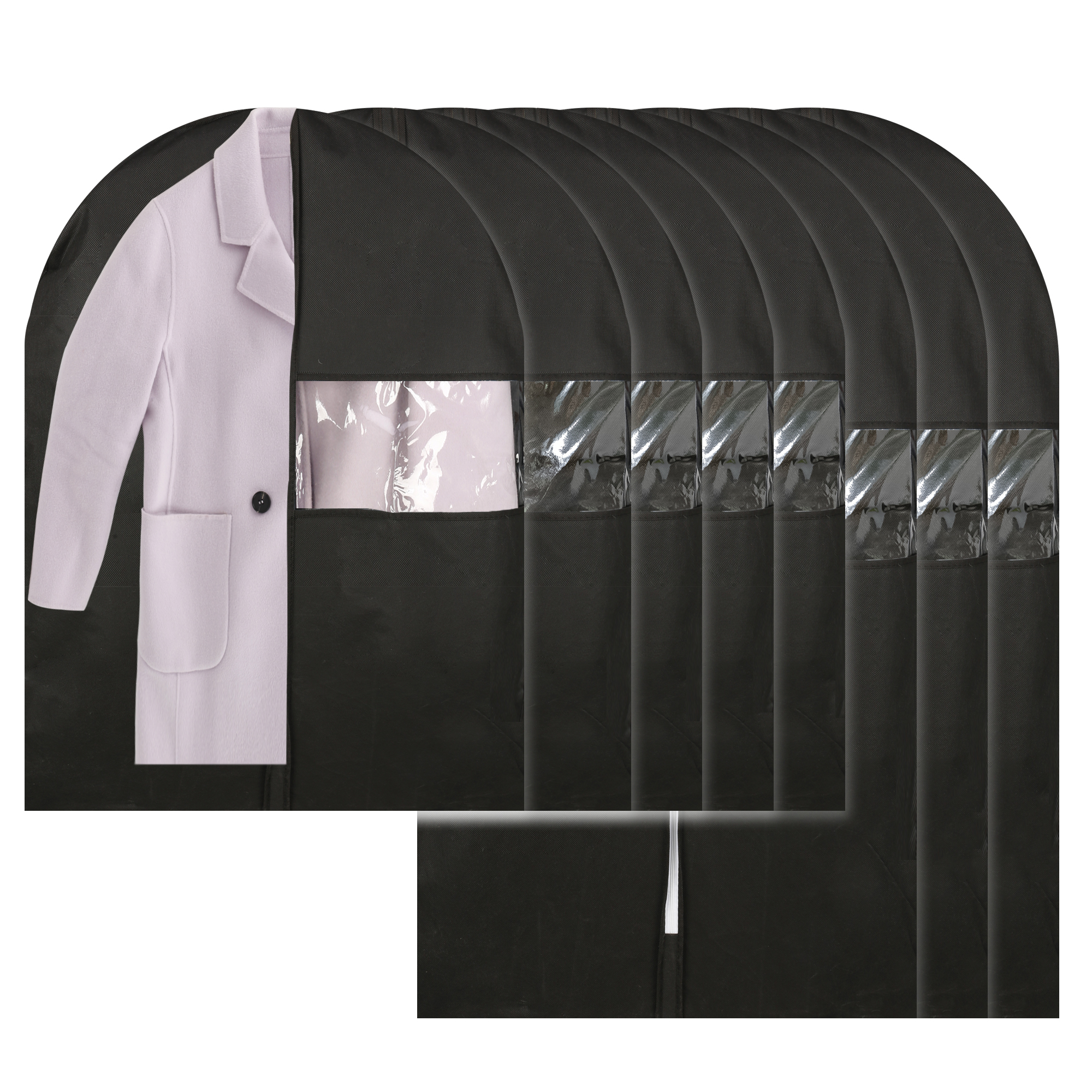 Garment Bags for Travel and Storage,Garment Covers Suit Bags with Zipper and Clear Window for Men Suits, Dress Shirt,Coats, Dresses(8 Pack Black Mixe