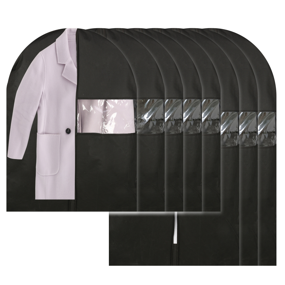 Garment Bags for Travel and Storage,Garment Covers Suit Bags with Zipper and Clear Window for Men Suits, Dress Shirt,Coats, Dresses(8 Pack Black Mixe