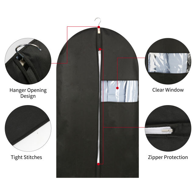 Garment Bags for Travel and Storage,Garment Covers Suit Bags with Zipper and Clear Window for Men Suits, Dress Shirt,Coats, Dresses(8 Pack Black Mixe