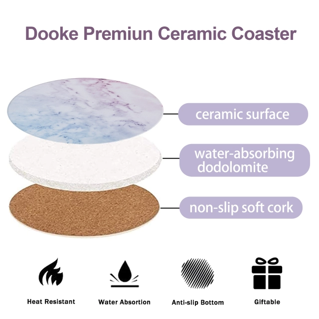 Drink Coasters with Holder, Absorbent Coaster Sets of 4, Marble Style Ceramic Drink Coaster for Tabletop Protection,Suitable for Kinds of Cups, Wooden