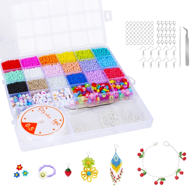 Beaded Jewelry Making Kit for Earring Bracelet Necklace,16200pcs Glass Seed Bead,Earring Hook Letter Beads Accessories for Unique Bead Jewelry Gift f
