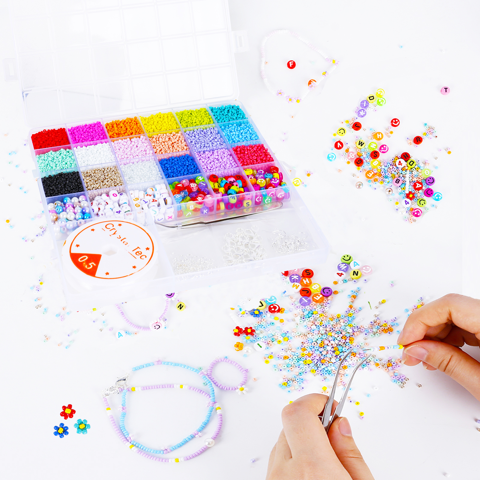 Beaded Jewelry Making Kit for Earring Bracelet Necklace,16200pcs Glass Seed Bead,Earring Hook Letter Beads Accessories for Unique Bead Jewelry Gift f