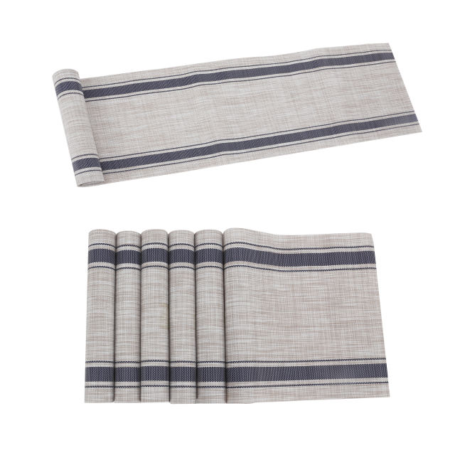 Karlesi Table Runner with Set of 6 Placemats Vinyl Washable Easy Clean for Dining Table Heat-resistand PVC Placemats Set for Family Dinner Kitchen Din