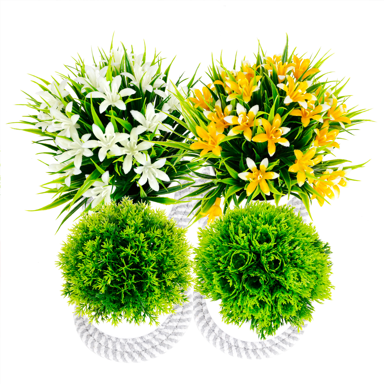 Karlesi 4 Pcs Artificial Plants & Flowers Potted for Bathroom Office Home,Small Fake Plants in White Pot House Decor