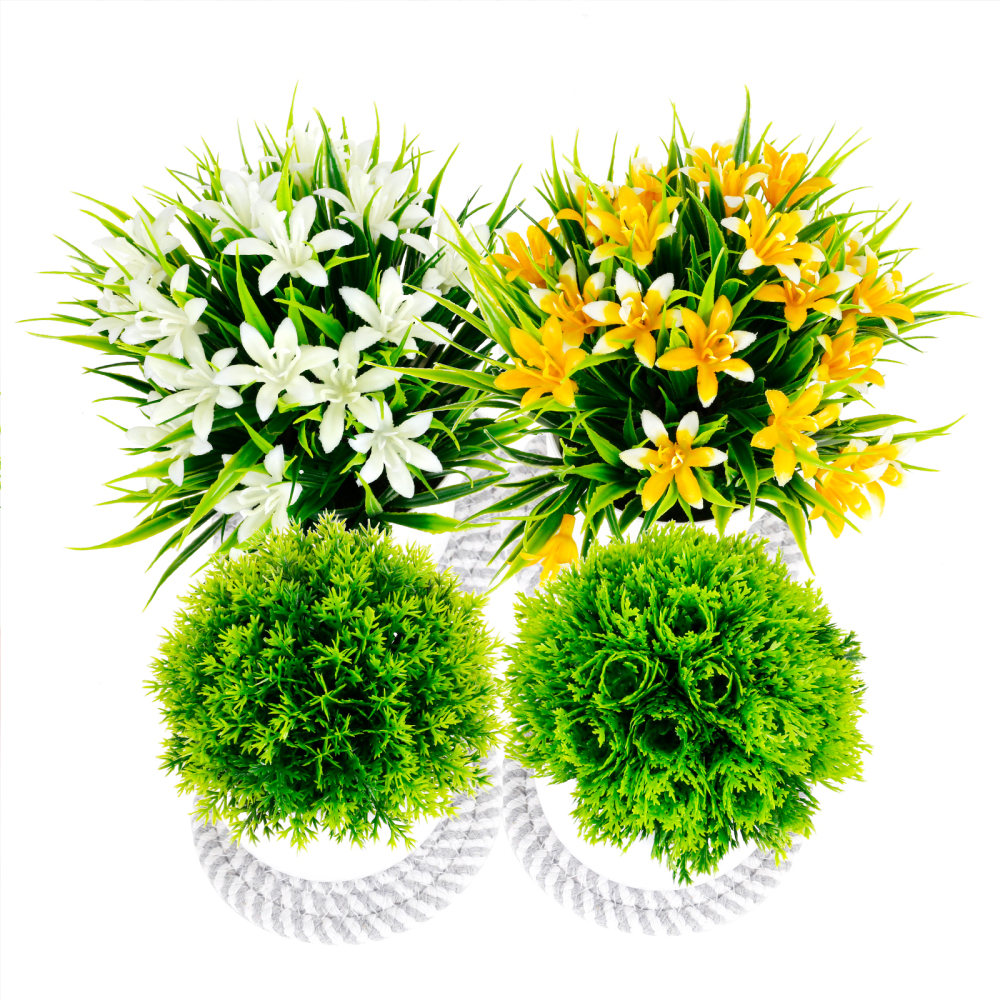 Karlesi 4 Pcs Artificial Plants & Flowers Potted for Bathroom Office Home,Small Fake Plants in White Pot House Decor