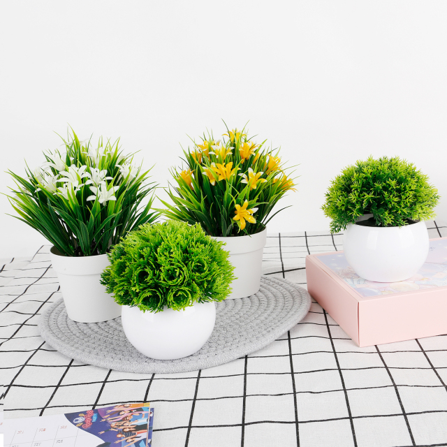 Karlesi 4 Pcs Artificial Plants & Flowers Potted for Bathroom Office  Home,Small Fake Plants in White Pot House Decor,Home Decoration