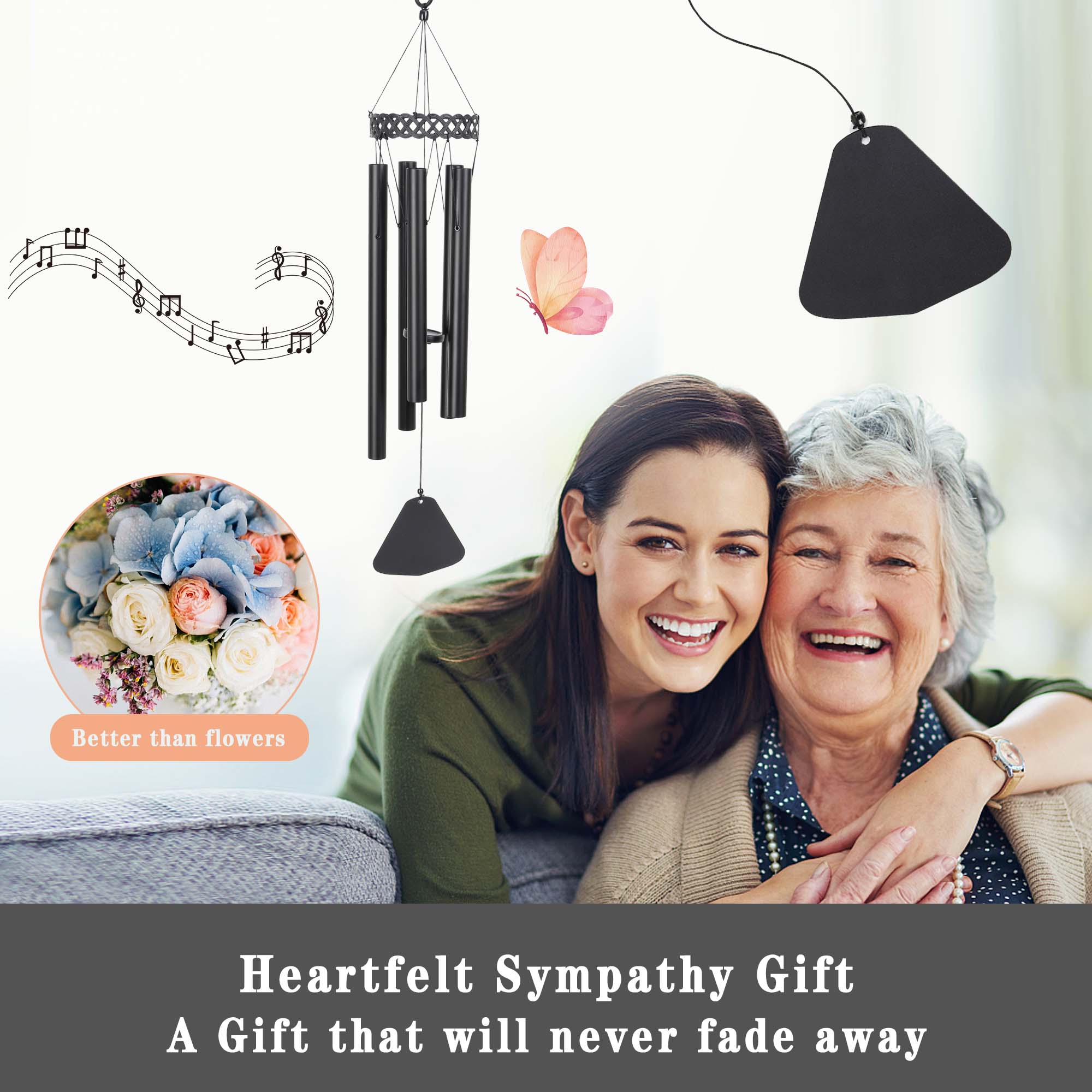 Memorial Wind Chimes for Outside, 36" Sympathy Wind Chimes, Bereavement Condolence Gifts for Patio Garden Porch, Relaxing, Sweet Tones,Garden Home Yar