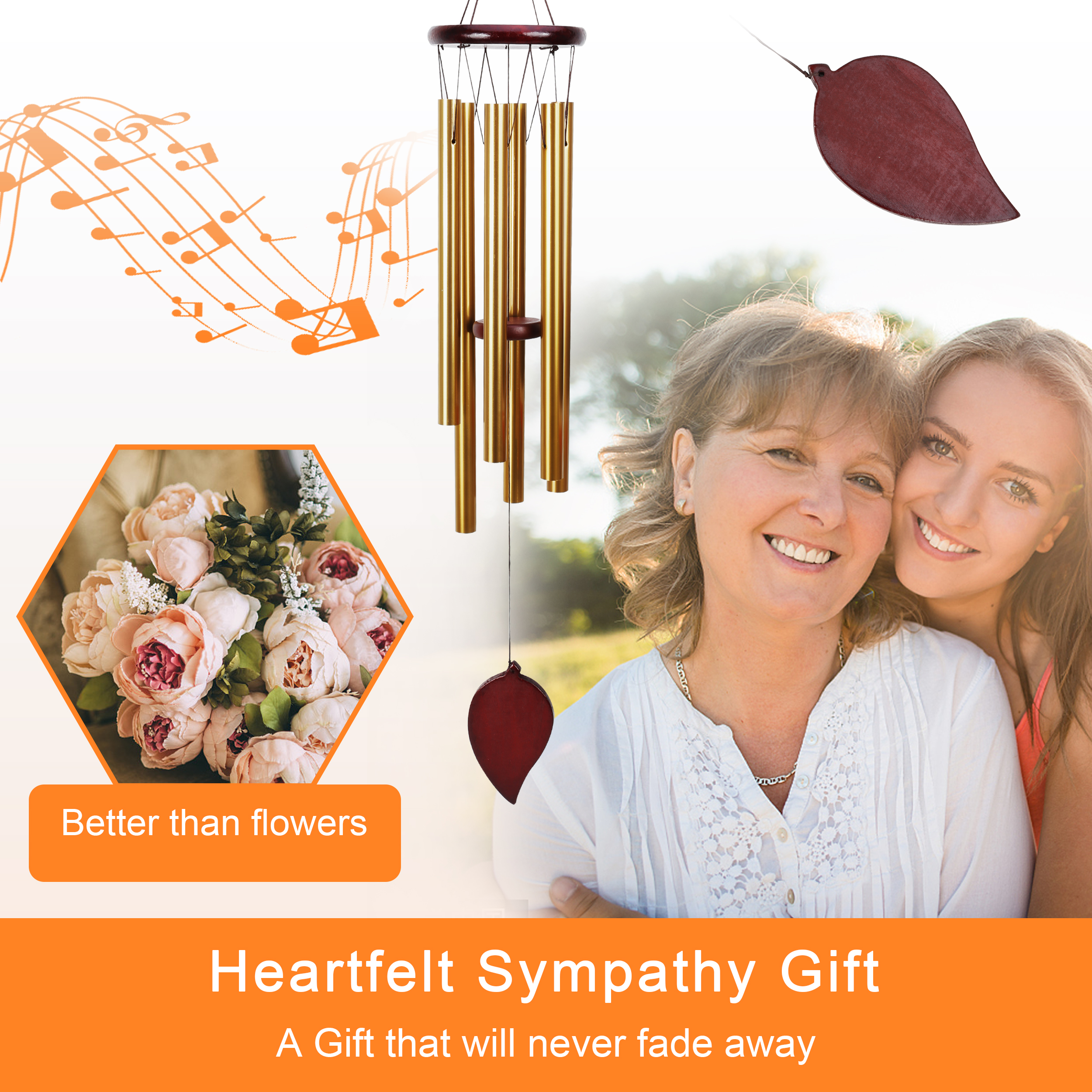 Outdoors Wind Chime,30" Wooden Sympathy Wind Chimes Memorial Wind Chime,Special and Meaningful Bereavement/Memorial Gifts/Sympathy Gift in Memory of a