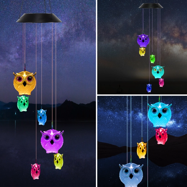 Colorful Wind Chime,Solar Owl Wind Chimes Outdoor/Indoor,Gifts for mom/Grandma/Girlfriend,Birthday Gifts,Outdoor Decor,Yard Decorations ,Memorial Wind
