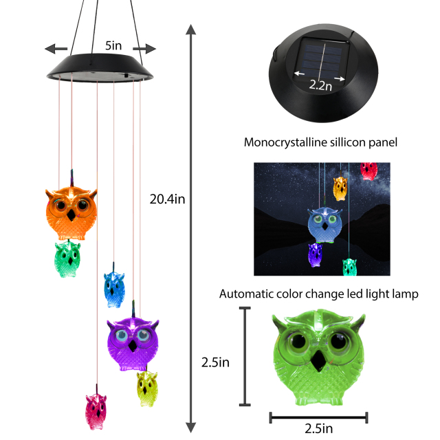 Colorful Wind Chime,Solar Owl Wind Chimes Outdoor/Indoor,Gifts for mom/Grandma/Girlfriend,Birthday Gifts,Outdoor Decor,Yard Decorations ,Memorial Wind