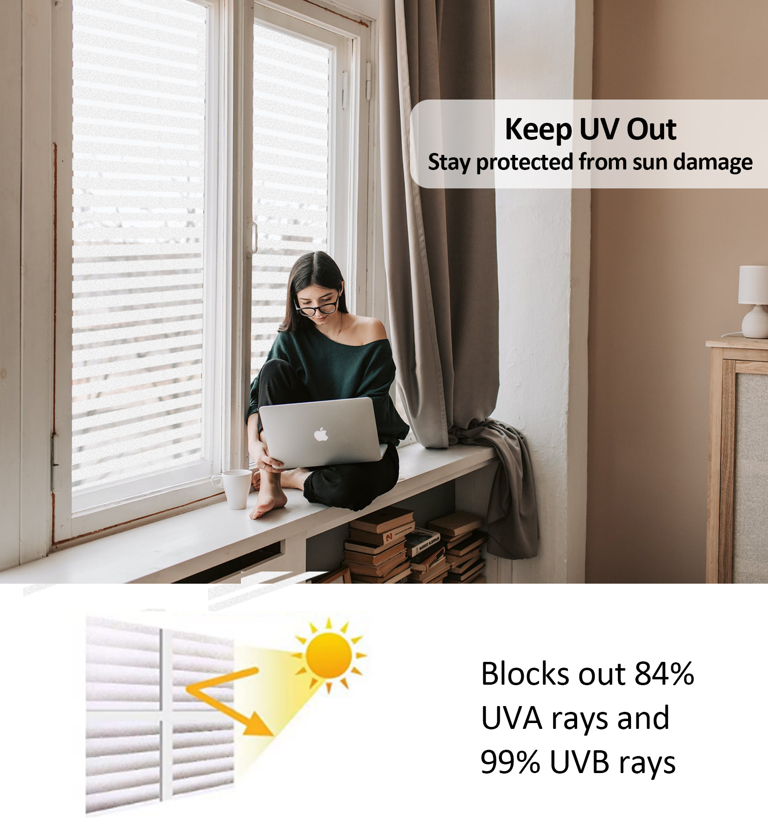 Privacy Window Film,Frosted Static Cling Non-Adhesive Vinyl Glass Film Anti UV, Window Decor for Home Office Kids Study Meeting Room,Stripe Patterns