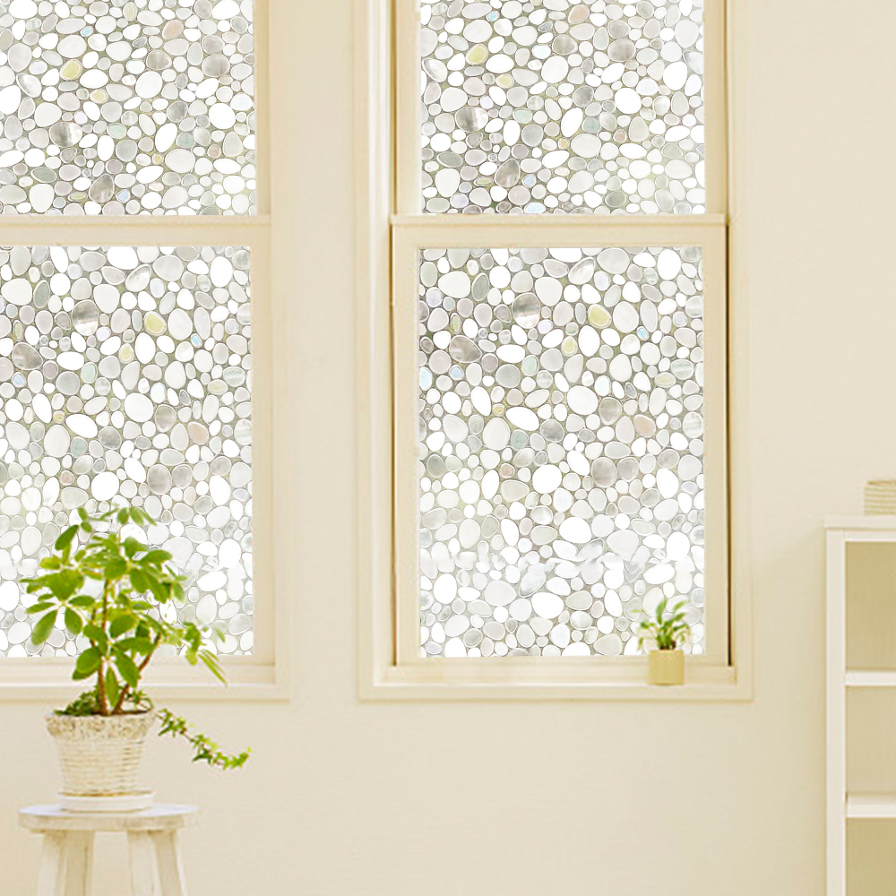 Window Privacy Film,3D Decorative Window Stickers,Rainbow Static Window Clings Vinyl Window Decals for Glass Door Heat Control Anti UV,Pebble Pattern