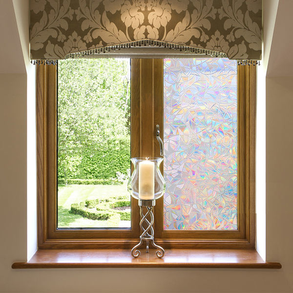 Window Privacy Film,3D Rainbow Decorative Window Viny Decals Static Stickers No-Adhesive Glass Films UV Blocking for Living Room Kitchen Office,17.5