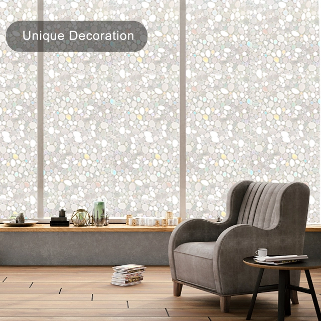 Window Privacy Film,3D Decorative Window Stickers,Rainbow Static Window Clings Vinyl Window Decals for Glass Door Heat Control Anti UV,Pebble Pattern