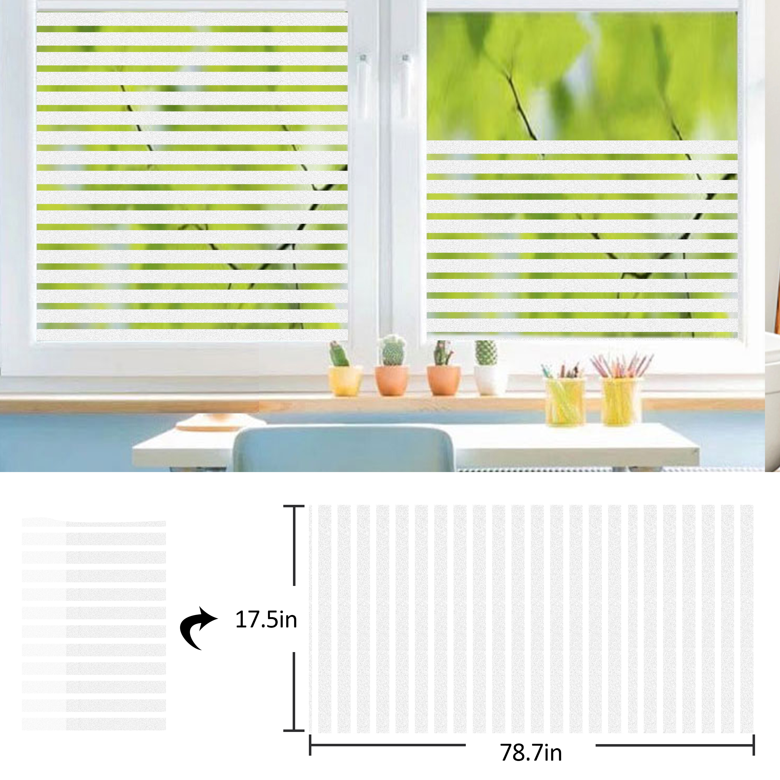 Privacy Window Film,Frosted Static Cling Non-Adhesive Vinyl Glass Film Anti UV, Window Decor for Home Office Kids Study Meeting Room,Stripe Patterns