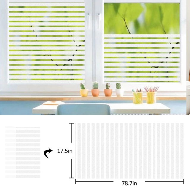 Privacy Window Film,Frosted Static Cling Non-Adhesive Vinyl Glass Film Anti UV, Window Decor for Home Office Kids Study Meeting Room,Stripe Patterns