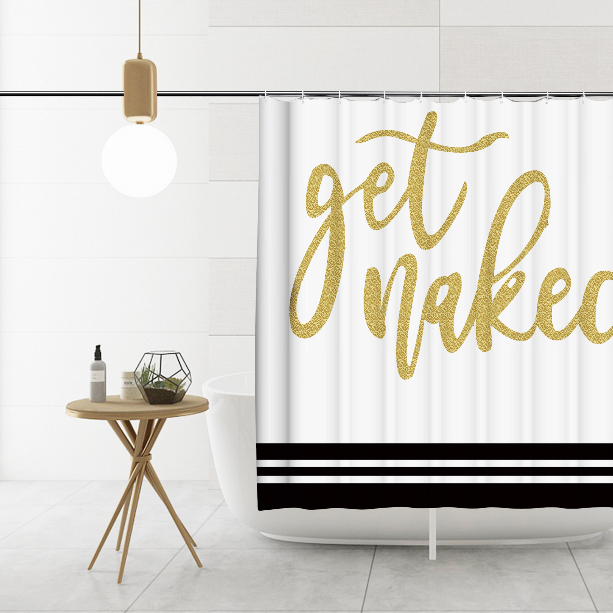 Just Get Naked Toilet Lid Cover & Bath Mat Funny Shower Curtain Sets 4pcs 