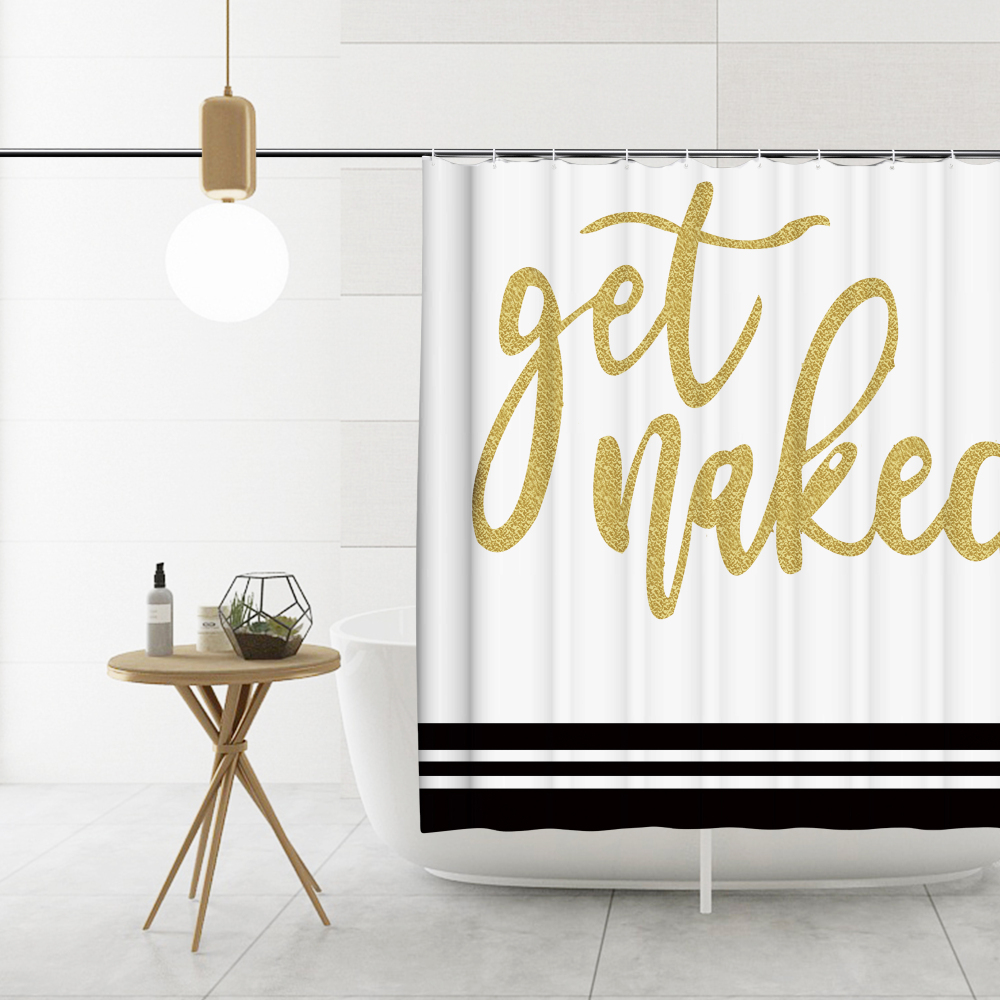 Karlesi 4Pcs Shower Curtain Set with Non-Slip Rug, Toilet Lid Cover and Bath Mat, Funny Get Naked Shower Curtain with 12 Hooks for Bathroom Decoration