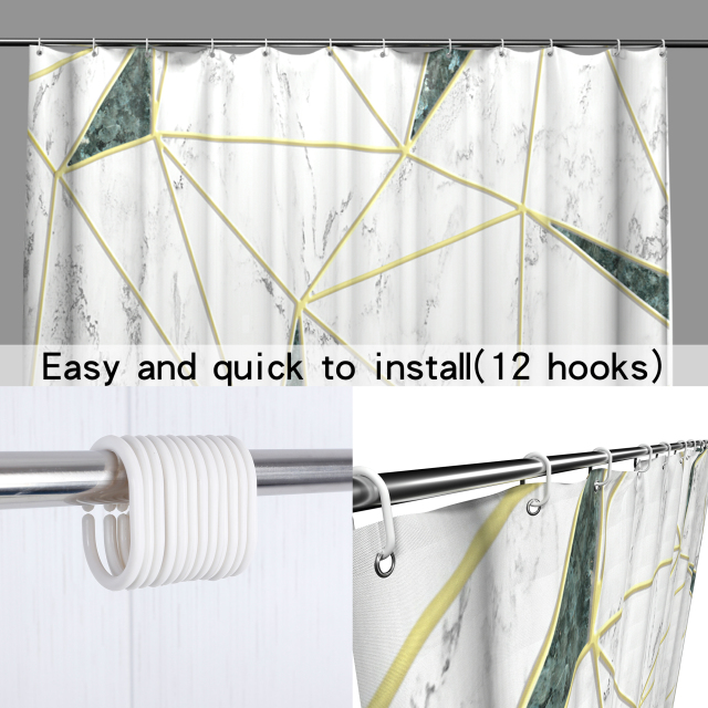 Bathroom Shower Curtain Sets Dark Green, Marble Gold Shower Curtain Sets  4Pcs with Toilet Lid Cover, Bath Mat and Rugs 