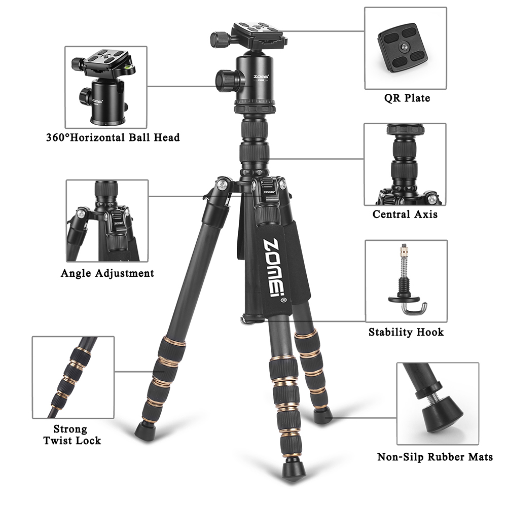 Discount  ZOMEi Z669C Ultra Travel Tripod with Twist Locks - Enough Compact and Sturdy for Outdoor Long-exposure Images Shooting