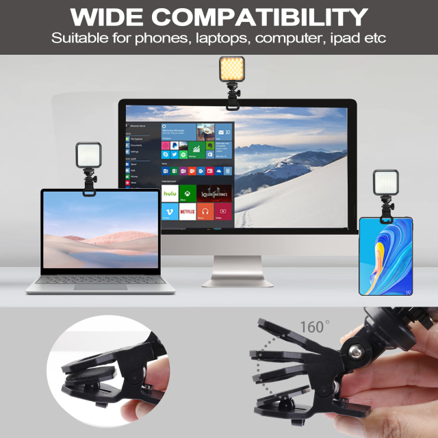 Rechargeable Clip Fill Video Light with Front & Back Clip Adjusted RGB Light Modes for Video Recording Streaming Filming