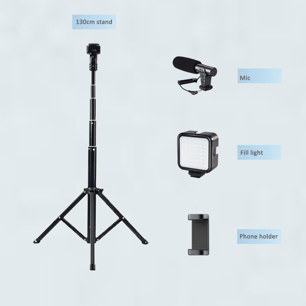 Vlogging Kit for Phone Lightning Compatible YouTube Starter Kit for Phone Tripod Phone Mount LED Light and Microphone