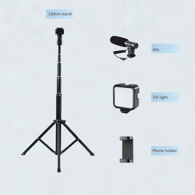 Vlogging Kit for Phone Lightning Compatible YouTube Starter Kit for Phone Tripod Phone Mount LED Light and Microphone